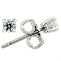 Rhodium Plated .925 Sterling Silver Round Cut Clear CZ Earrings 3mm - £10.02 GBP
