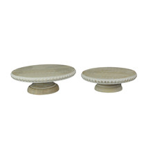 Set of 2 White Washed Wooden Round Risers Decorative Display Tray Serving Decor - £31.31 GBP