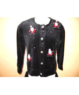 Ugly Xmas Sweater Shirt Blouse Black Santa Clause Velour Soft Crystal Bu... - $37.89 CAD