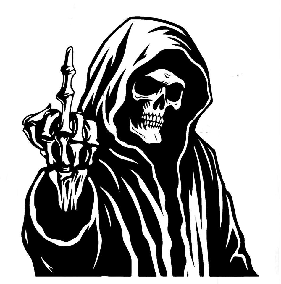 Grim Reaper Middle Finger Premium Vinyl Decal - $2.48+