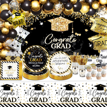 Black and Gold 2024 Graduation Party Decorations Class of 2024-24 Guests Graduat - £28.90 GBP