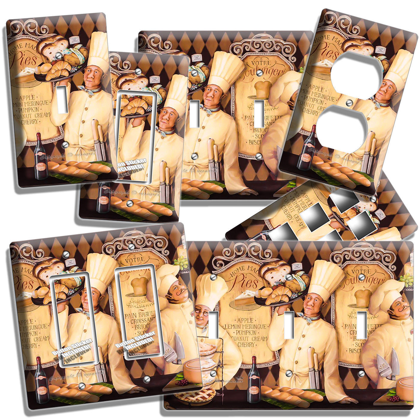 ITALIAN PASTRY CHEFS BREAD BAKERY LIGHT SWITCH OUTLET WALL PLATES KITCHEN DECOR