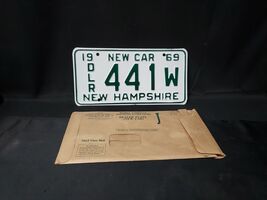 Unused 1969 NH Dealer License Plate &amp; Envelope 441W Nugent Motor Co. Col... - $49.61