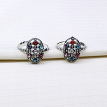 Ethnic Indian women Handmade Crystal Enamel Toe Rings Pair Real Solid Silver - £15.14 GBP