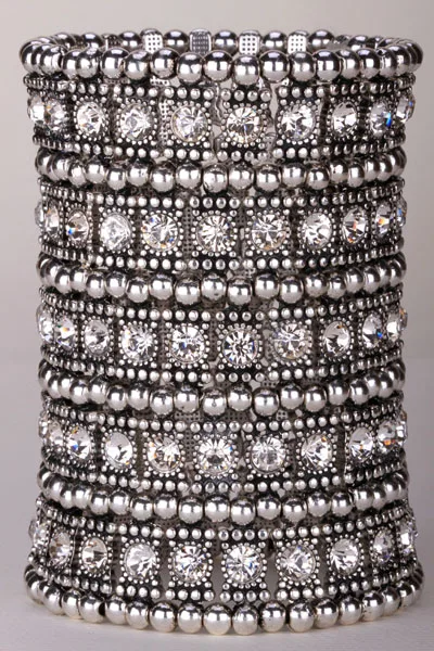 YACQ Multilayer Stretch Cuff Bracelet Women Crystal Wedding Bridal Fashion Jewel - £30.65 GBP