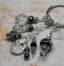 Murano Crystal Rhinestone Heart Beaded Handmade Split Ring Keychain Black - £15.48 GBP