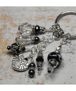 Murano Crystal Rhinestone Heart Beaded Handmade Split Ring Keychain Black - £15.56 GBP