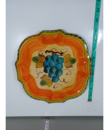 ITALICA ARS Italy Tuscan Art Pottery 10&quot; Square Fruit Plate - Grapes Han... - £7.78 GBP