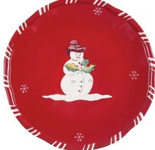 Jolly Ol Snowy by Tracy Porter Salad Plate Snowman Snowflakes On Red Striped - £10.20 GBP