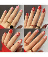 Romantic Valentine's Day Red Love Heart Charm Red Lips Almond Fake Nails - $13.95
