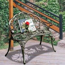 Garden Bench Outdoor Park Bench Metal Porch Chair Floral Rose Accented Bronze - £181.69 GBP