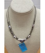 Vtg/NWT 17&quot; Silvertone w/Porcelain Accents Openwork Necklace Costume Jew... - £7.01 GBP