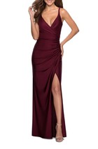 La Femme 28421 Ruched Jersey Gown SZ 2 ($328) DarkBerry - £99.38 GBP