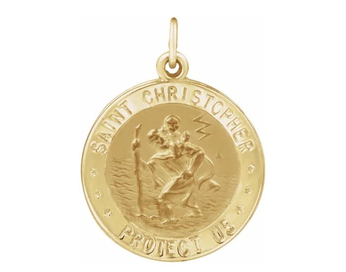14K Yellow Gold 18mm Round St. Christopher U.S. Navy Medal Item image 2