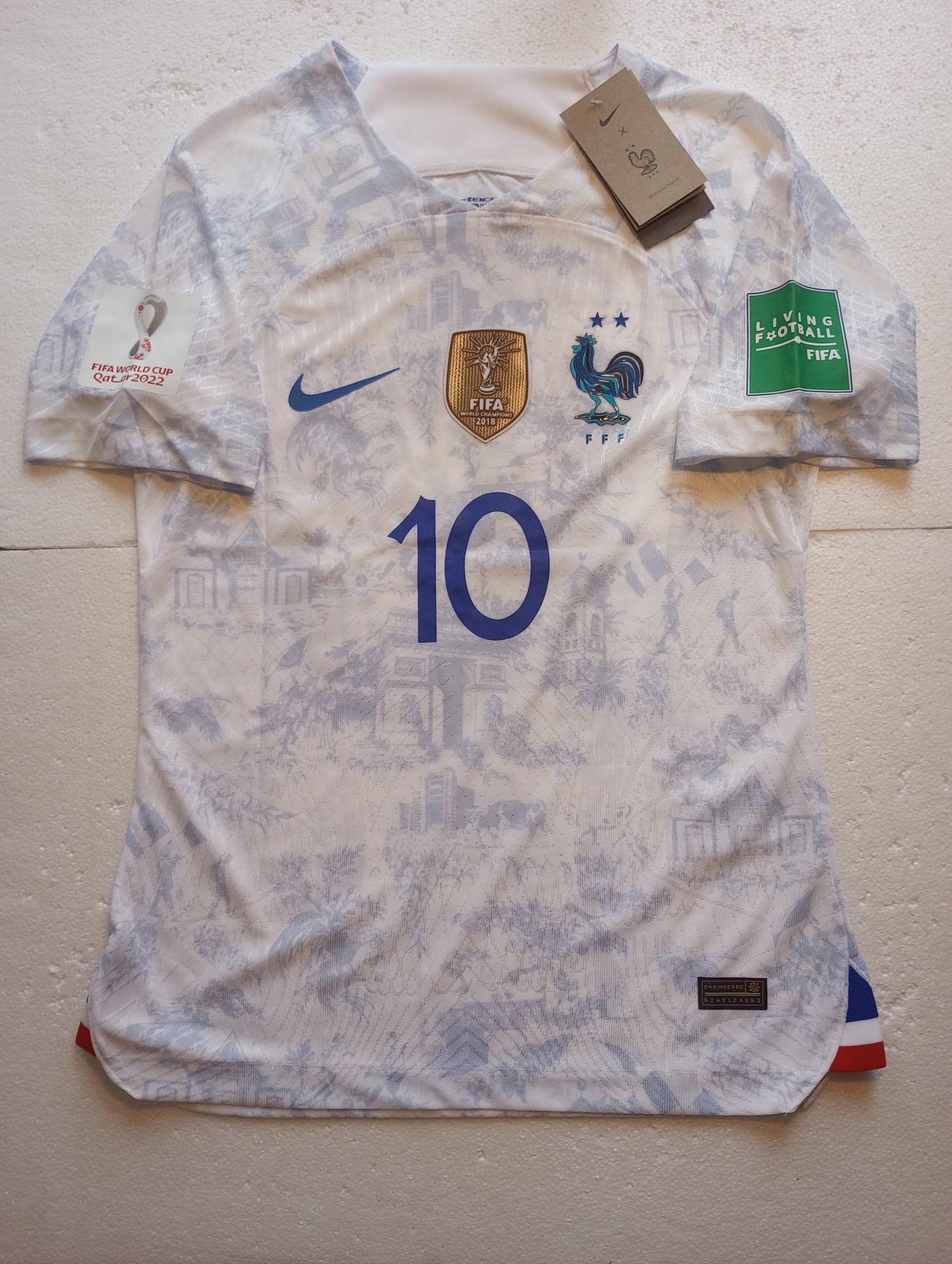 Kylian Mbappe France 2022 World Cup Qatar Match Slim White Home Soccer Jersey - $110.00