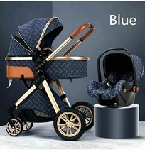 Luxury 3in1 Denim Blue Eggshell Folding Reclining Baby Stroller Carriage... - £277.98 GBP