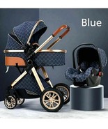 Luxury 3in1 Denim Blue Eggshell Folding Reclining Baby Stroller Carriage Set - $355.36