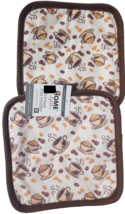 Set of 2 Same Printed Kitchen Pot Holders (7&quot;x7&quot;) COFFEE CUPS &amp; BEANS,brown, HG - £6.24 GBP