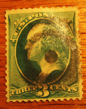 1870-71. George Washington 3 Cent Stamp Green Without Grill - £10.23 GBP
