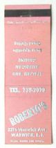 Roberto&#39;s - Warwick, Rhode Island Italian Restaurant 20 Strike Matchbook Cover  - $2.00