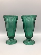 2 Vintage Anchor Hocking Parfait Ice Cream Emerald Green Glasses - $17.33