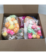 Large box of mixed grab box craft supplies used and new wood pieces pompoms - $19.75