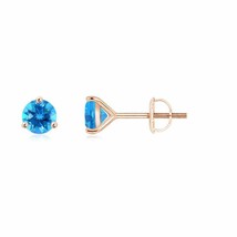 Natural Swiss Blue Topaz Solitaire Stud Earrings in 14K Gold (AAAA, 5MM) - £375.66 GBP