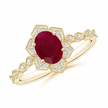 ANGARA Oval Ruby Trillium Floral Shank Ring for Women, Girls in 14K Solid Gold - £717.54 GBP
