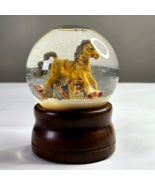 Vintage Toyland Snow Globe Yellow Toy Rocking Horse Dark Wood Base 5.5in... - $20.00