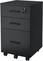 3 Drawers Wooden Locking File Cabinet With Storage Removable File Cabinet, Black - £83.71 GBP