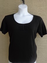  Being Casual Ribbed Cotton Blend Knit S/S Embellished Scoop Neck Top 2X Black - £8.91 GBP
