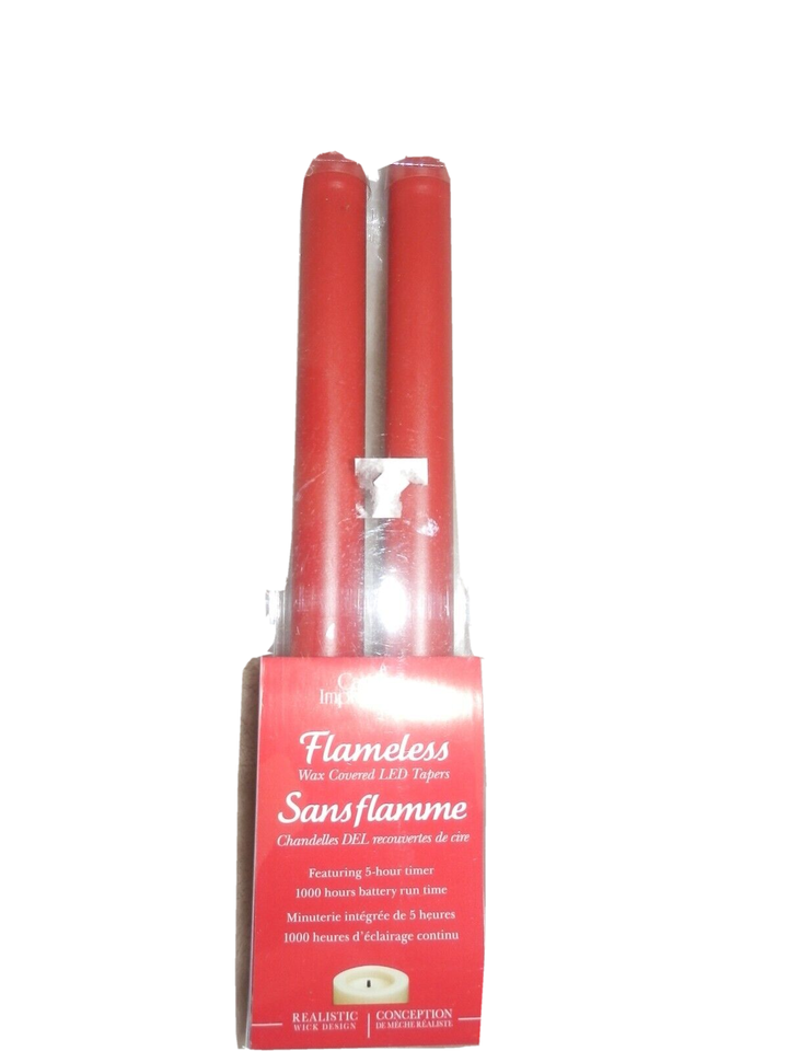 NEW Set Candle Impressions RED FLAMELESS TAPER CANDLES W/ TIMER  VALENTINE - $17.41