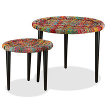 Coffee Table Set 2 Pieces Chindi Weave Details Multicolour - £64.16 GBP