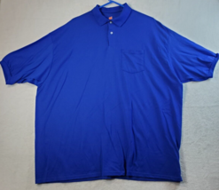 Hanes Polo Shirt Mens Size 4XL Blue Knit Cotton Short Sleeve Collared Pocket - $11.74
