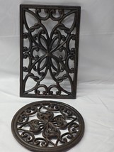Pair Of 2 Unmarked Black Cast Iron Trivets  Warmers - 7&quot; Round &amp; 10&quot; x 6... - $14.98