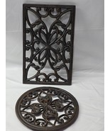 Pair Of 2 Unmarked Black Cast Iron Trivets  Warmers - 7&quot; Round &amp; 10&quot; x 6... - $14.98