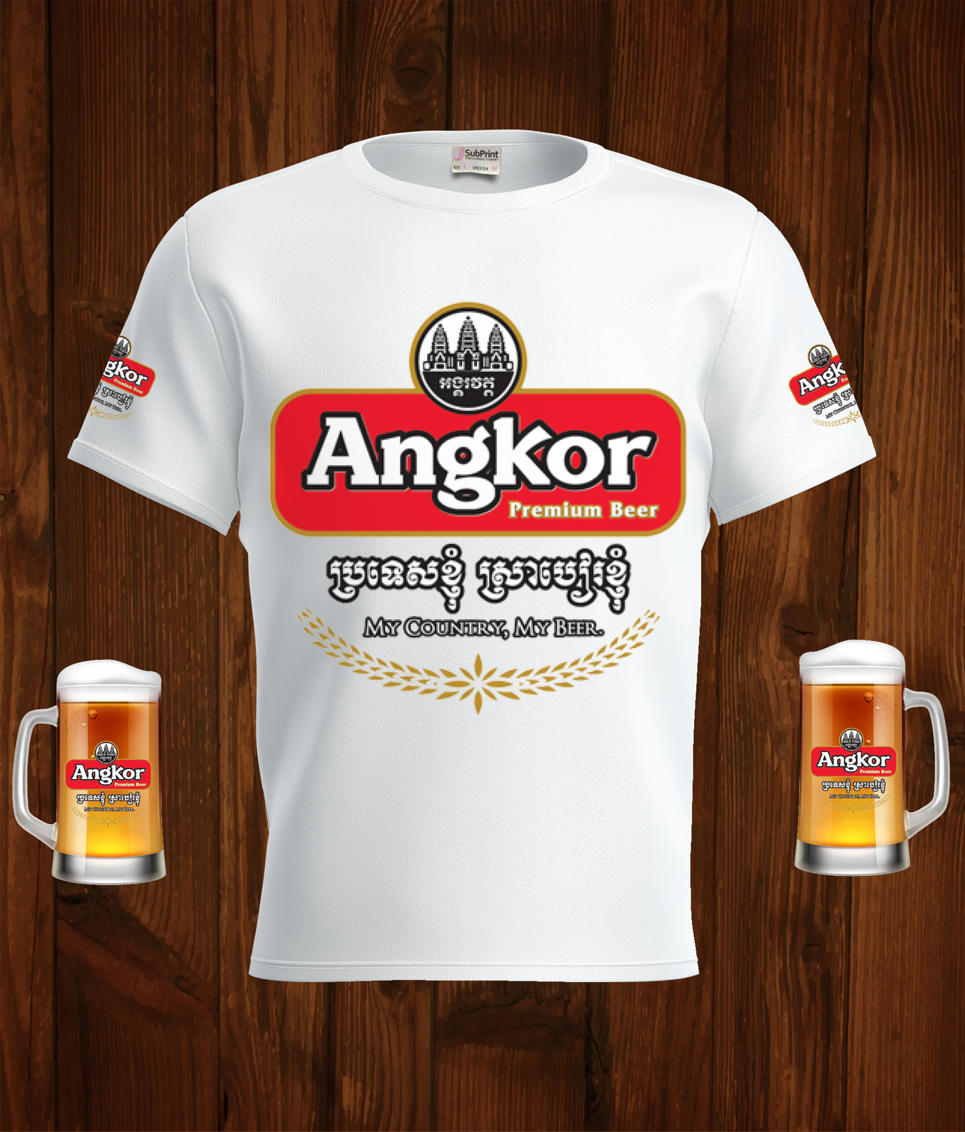 Angkor Beer Logo White Short Sleeve  T-Shirt Gift New Fashion