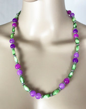 Green and Purple Glass Bead Necklace 23&quot; Gorgeous and Versatile - £13.94 GBP