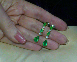 4.00Ct Pear Cut Emerald &amp; Diamond Drop Dangle Earrings 14K Yellow Gold Finish - £108.23 GBP