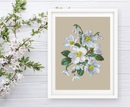 White flowers cross stitch bouquet pattern pdf - Easy cross stitch snowd... - $9.69