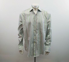 Tailorbyrd Men&#39;s Cotton Button Up Shirt Size XL Green Beige Striped Long Sleeve - £7.87 GBP