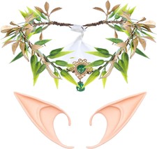 Leaf Flower Elf Headband with Elf Ears Fairy Flower Crystal Headwear BohoElf Cro - £24.07 GBP