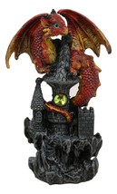 Ebros Ember Fire Dragon Wyrmling On Castle Tower Top Statue with Gem 5.25&quot; H - £13.51 GBP