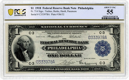 FR. 714 1918 $1 FRBN Philadelphia, PA PCGS AU55 - $483.79