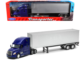 Freightliner Cascadia Truck Blue Metallic with Gray Container &quot;Transporter&quot; Seri - $78.79