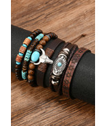 Chestnut Bull Skull Turquoise Beaded Bracelet Set - $4.88