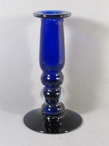 Cobalt Blue Single Glass Candlestick with Clear  Accents 5.5&quot; x 3&quot;. - £12.56 GBP