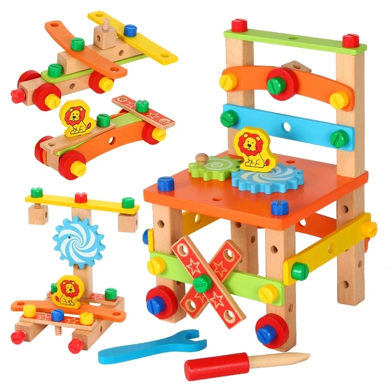 Wooden Assembling Chair Montessori Toys Baby Educational Wooden Blocks Toy - £21.53 GBP+