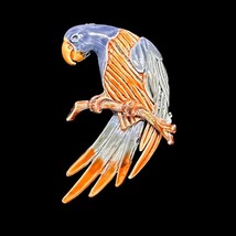 Vintage Silver Tone With Blue And Orange Enamel Macaw Brooch (5162) - £19.88 GBP