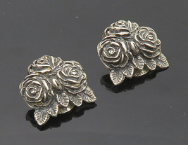 NAPIER 925 Silver - Vintage Antique Rare Roses Non Pierce Earrings - EG10371 - £69.27 GBP